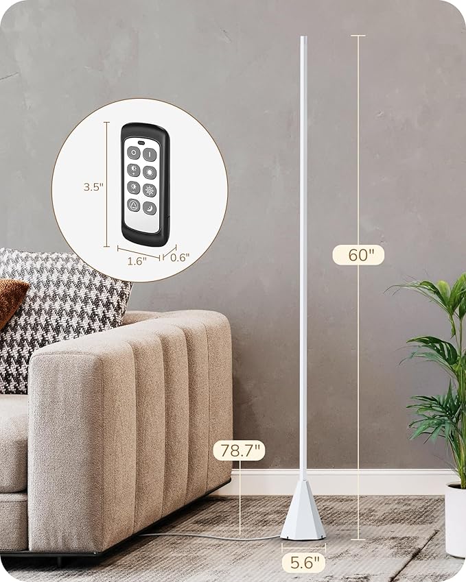 EDISHINE LED Corner Floor Lamp, New Gesture Control Dimmable Corner Light with Remote Control, 3000K-6000K Eye Caring Standing Lamp, Modern Minimalist Lit Lamp for Bedroom, Living Room, Office, White