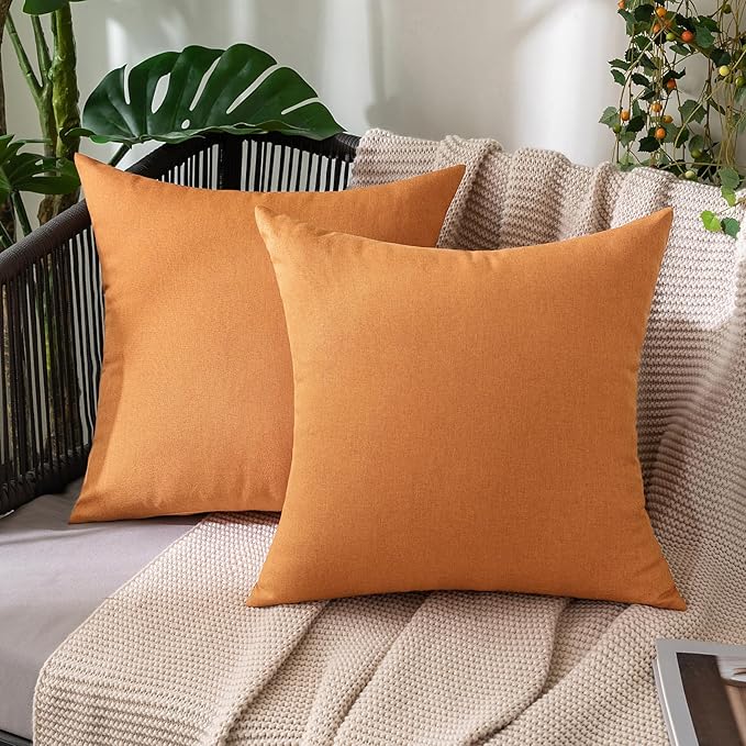 MIULEE Pack of 2 Decorative Outdoor Solid Waterproof Throw Pillow Covers Faux Linen Garden Farmhouse Cushion Cases for Patio Tent Balcony Couch Sofa 20x20 Inch Brown