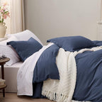 Bedsure Navy Duvet Cover Full Size - 3 Pieces Prewashed Extra Soft Cotton-Like Bedding Set, Includes 1 Duvet Cover 80x90 Inches with Zipper Closure & 2 Pillow Shams, Comforter Not Included