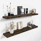 36'' Pine Wood Floating Shelves for Wall- Set of 2 - Rustic Wall Mounted Wooden Shelf for Stylish Home Décor (Dark Brown, 36x6.5x1.25)