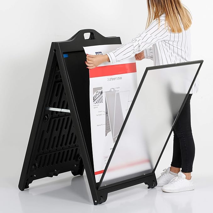 M&T Displays Sidewalk A-Frame + Floor Standing Poster Holder Bundle – 24x36” Outdoor Street SignPro & 18x24” Pedestal Sign Stand – Double-Sided Displays for Restaurant, Café, or Retail Ads