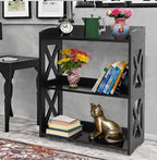 Black Bookcase by Natural Wood, 3 Tier Bookshelf, Small Book Shelves Freestanding Display Storage Shelves. Open Bookshelf for Bedroom, Living Room and Office (Black, 3 Tier)
