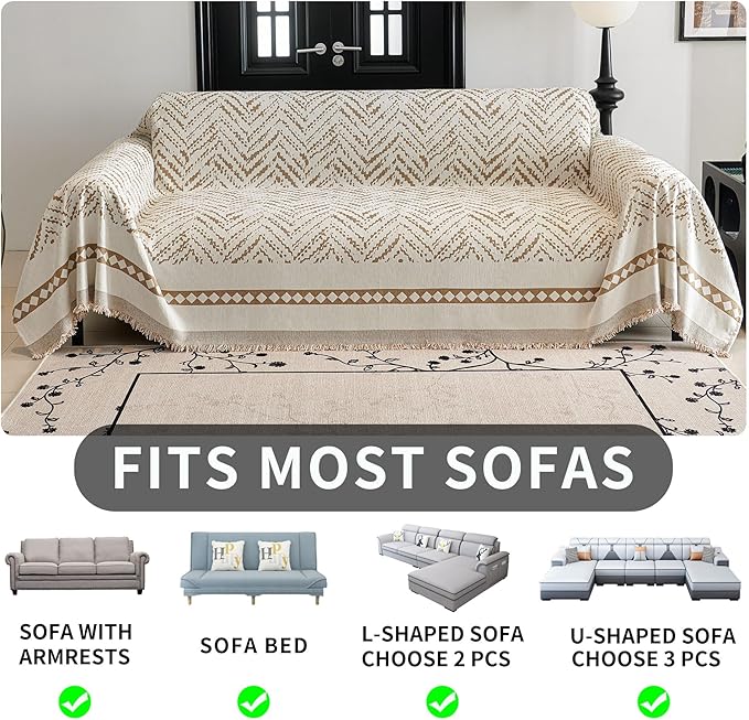 HAOMAIJIA Non Slip Couch Cover Sofa Covers for 2 Cushion Couch Washable sectional Couch Covers for Dogs pet Furniture Protector Couch Cover Blanket for Living Room (MR-Khaki, 71"x102")