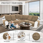 Reclining Sectional Couch Covers 100% Waterproof Velvet L Shape Recliner Couch Covers for Sofa Pets Washable Anti Slip Recliner Slipcovers with Pockets (5 Seat Sofa with 1 Console, Camel)