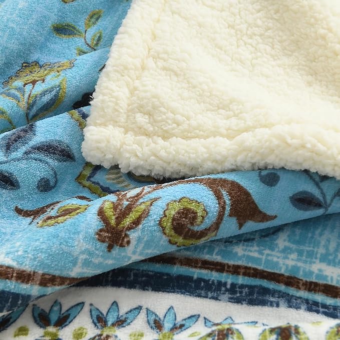 Boho Chic Sherpa Throw Blanket - Vibrant Bohemian Print & Ultra-Soft Cozy Lining, Stylish & Warm Winter Throw for Couch, Bed, or Décor
