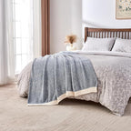 CozeCube Super Soft Fullfy Microfiber Reversible Knitted Blankets, Warm Cozy Fuzzy Plush Throw, Dusty Blue and White Melange Throw Blanket for Couch Bed Sofa, 50" x 60"
