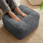 Square Pouf Ottoman, Boho Stuffed Poufs Ottoman with Memory Foam Filled 25.7 x 15.7 inches Modern Corduroy Foot Rest Stool for Living Room,Gray