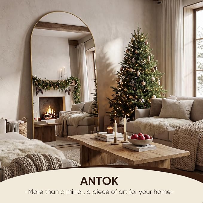 Antok Full Length Mirror, 78"x38" Floor Mirror, Arched Floor Standing Freestanding Arch Full Body Mirrors with Stand for Bedroom, Hanging Mounted for Living Room Cloakroom,Gold