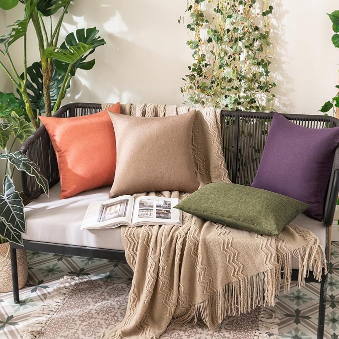 MIULEE Pack of 2 Decorative Outdoor Solid Waterproof Throw Pillow Covers Spring Faux Linen Garden Farmhouse Cushion Cases for Patio Tent Balcony Couch Sofa 20x12 Inch Olive Green