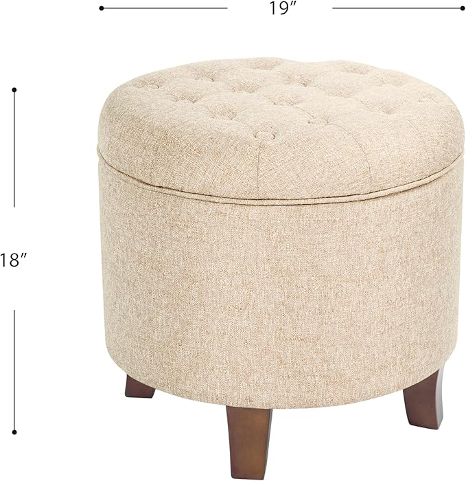Homepop Home Decor Upholstered Round Tufted Foot Rest Ottoman Ottoman with Storage for Living Room & Bedroom Decorative Home Furniture, Twine Small