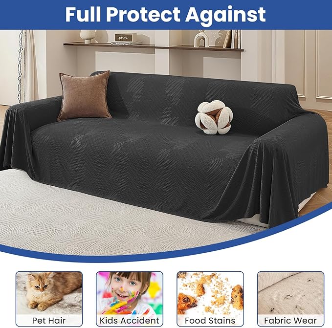 Couch Cover for Dogs, 78"x91", Chair Covers Armchair Oversized, Sofa Covers Washable, Sectional Pet Couch Cover for 1 Cushion Couch Sofa, Furniture Protector, Dark Grey