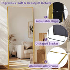 Full Length Mirror, 58"x18" Oversized Floor Mirror Freestanding, Full Body Mirror Floor Standing Mirrors with Stand, Hanging Mounted Mirrors for Bedroom Living Room, Gold, Rect Style