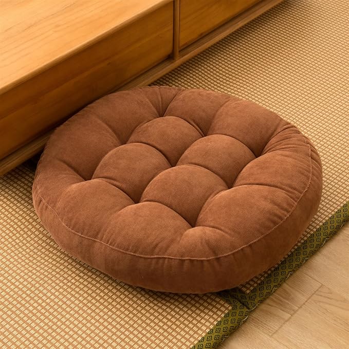 SK Studio Meditation Floor Pillow, Large Floor Cushions, Round Floor Cushion Seating for Adults Kids, Classroom Furniture Floor Pillow for Yoga Living Room, Brown, 17" W x 17" L (Pack of 1)