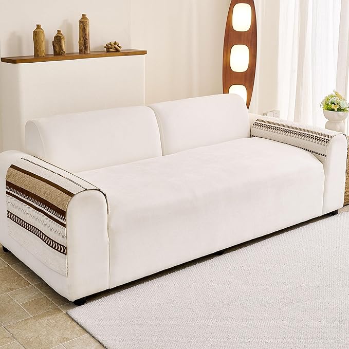 HAOMAIJIA Non-Slip Couch Arm Covers Set of 2 Waterproof Armrest Covers for Sofa, Soft Recliner Arm Chair Covers Washable Chenille Sofa Arm Cover Furniture Protectors (Brown, 23.6" x 27" 2 Pack)