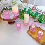 Double Sided Vintage Ribbed Taper Glass Candle Holders,Tea Candle Holder for Table Centerpieces, Wedding Decorations and Dinner Parties (Pink, 6 PCS)