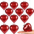 Civaner 12 Pcs Large Valentine's Day Heart Shaped Ornaments Outdoor, Glitter Heart Shaped Baubles with Pre-Strung Wire, Romantic Home Hanging Decorations for Valentine Tree (Red)