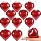 Civaner 12 Pcs Large Valentine's Day Heart Shaped Ornaments Outdoor, Glitter Heart Shaped Baubles with Pre-Strung Wire, Romantic Home Hanging Decorations for Valentine Tree (Red)