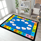 Kids Education Area Rug Funny Colorful English Letters and Cloud Math Print Carpet for Living Room Blue Black Non Slip Washable Floor Mat for Nursery Dorm Bathroom Home Office Classroom, 6x8ft