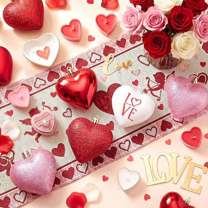 XmasExp Valentines Day Decor Heart Ornaments for Christmas Tree Decorations Set of 24 Pink Heart Shaped Bauble Perfect for Valentine's Day Wedding Anniversaries and Party Supplies