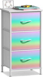 Sorbus Nightstand with 3 Drawers - Bedside Furniture & Accent End Table Chest for Home, Bedroom Accessories, Office, College Dorm, Steel Frame, Wood Top, Pastel Fabric Bins