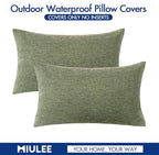 MIULEE Pack of 2 Decorative Outdoor Solid Waterproof Throw Pillow Covers Spring Faux Linen Garden Farmhouse Cushion Cases for Patio Tent Balcony Couch Sofa 20x12 Inch Gray Green