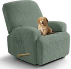 VANSOFY Oversized Recliner Chair Covers, 4-Pieces Stretch Recliner Cover Jacquard Soft Reclining Chair Slipcover Furniture Protector with Elastic Bottom for Lazy Boy Recliner(Bean Green)
