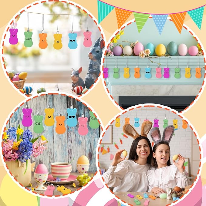 JULMELON 24 Pcs Easter Bunny Hanging Ornaments, Spring Rabbit Decor for Festive Tree Indoor Outdoor Easter Decor