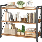 HOOBRO Bookshelf, 3-Tier Industrial Bookcase, Book Shelf Storage Organizer, Bookshelf with Metal Frame for Living Room, Bedroom, Home Office, Kitchen, Rustic Brown and Black BF718SJ01