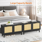 HOOBRO Shoe Storage Bench Entryway, Rattan-Like Shoe Bench with Flip Drawers, Narrow Shoes Rack Cabinet with Rattan Doors, Wooden Organizer for Entryway Hallway, Black BN51HX01