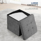 MoNiBloom 15 Inches Storage Ottoman Cube, Folding Square Foot Rest Stool, Small Ottoman Footrest with Storage for Living Room, Bedroom, Entryway, Dark Gray