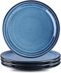 HASENSE Ceramic Dinner Plates Set of 4,10 Inch Large Porcelain Pasta and Salad Plates,Blue Stoneware Plate Set Microwave,Oven,and Dishwasher Safe