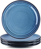 HASENSE Ceramic Dinner Plates Set of 4,10 Inch Large Porcelain Pasta and Salad Plates,Blue Stoneware Plate Set Microwave,Oven,and Dishwasher Safe
