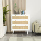 Anmytek White Dresser for Bedroom with 3 Drawers, Modern Wood 3 Drawer Dresser, White Chest of Drawer with Spacious Storage Rattan Dresser for Bedroom H0072