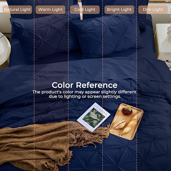 Sasttie Twin Comforter Set, 5-Piece Bed in a Bag, Pintuck Bedding Sets for All Season, Includes Comforter, Flat Sheet, Fitted Sheet, Pillowcase and Pillowsham, Navy