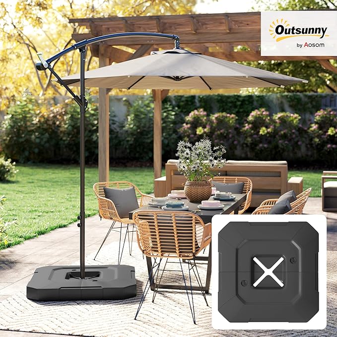 Outsunny 2-Piece Cantilever Offset Patio Umbrella Base Weight Set, 231 lb Heavy Duty Fillable Outdoor Offset Umbrella Weights with Easy-Fill Spouts for Water or Sand for Garden, Backyard, Black