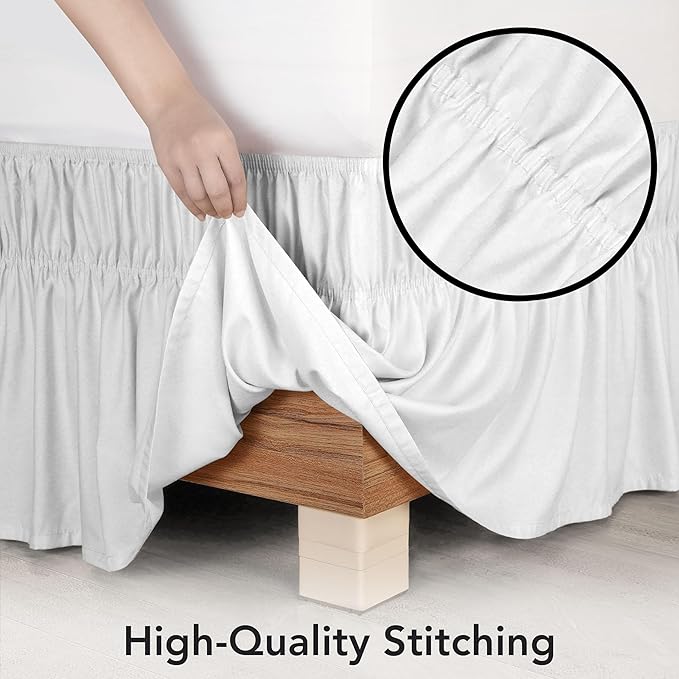 Utopia Bedding Twin Elastic Bed Ruffle - Easy Wrap Around Ruffle - Microfiber Bed Skirt with Adjustable Elastic Belt 16 Inch Tailored Drop - Hotel Quality Bedskirt, Fade Resistant (Twin, White)