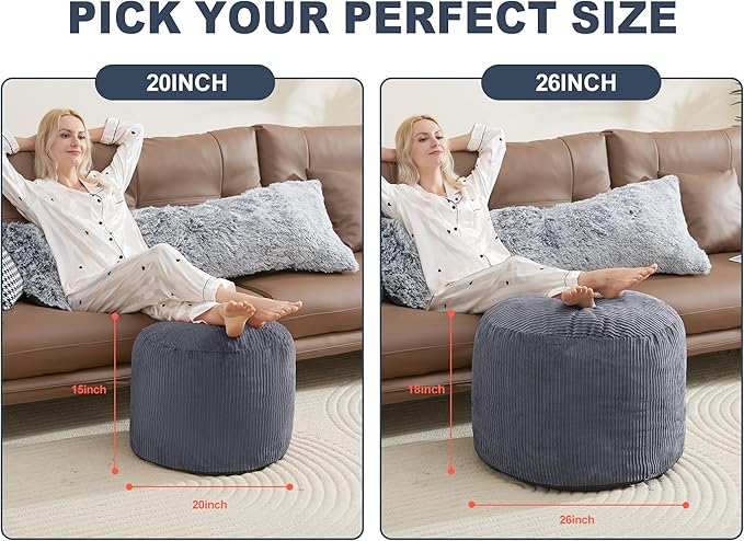 Pouf Ottoman Foot Stools Ottoman with Foam Small Corduroy Ottomans for Living Room Ottomans Pouf 20x15 Floor Poufs Foot Rest for Office Chair Dark Grey Foot Stool Small