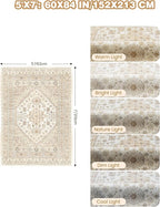 Area Rugs 5x7, Ultra-Thin Washable Rugs for Living Room, Anti-Slip Backing Area Rug for Bedroom, Soft Floral Vintage Home Decor Rug for Dining Room(Cream/Beige,5'x7')