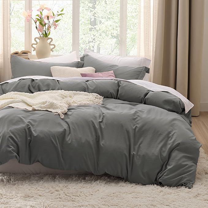 Bedsure Dark Grey Oversized Queen Duvet Cover - 3 Pieces Prewashed Cotton-Like Polyester Extra Soft Bedding Set, Includes 1 Duvet Cover 98x98 Inches with Zipper Closure & 2 Pillow Shams, No Comforter