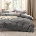 Bedsure Dark Grey Oversized Queen Duvet Cover - 3 Pieces Prewashed Cotton-Like Polyester Extra Soft Bedding Set, Includes 1 Duvet Cover 98x98 Inches with Zipper Closure & 2 Pillow Shams, No Comforter