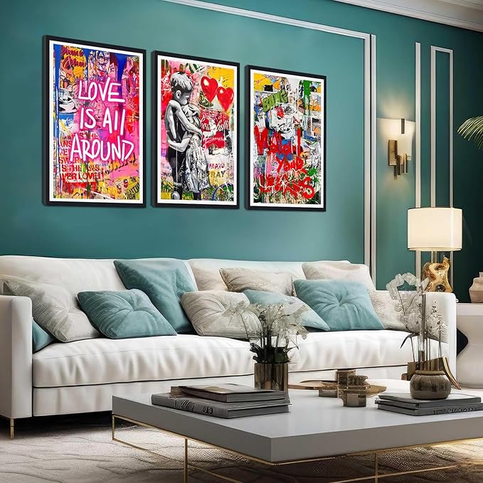 Novatique Graffiti Wall Art for Living Room Banksy Canvas Wall Art Graffiti Street Print Pictures for Bedroom Wall Decor,24" x 36" x 3pcs