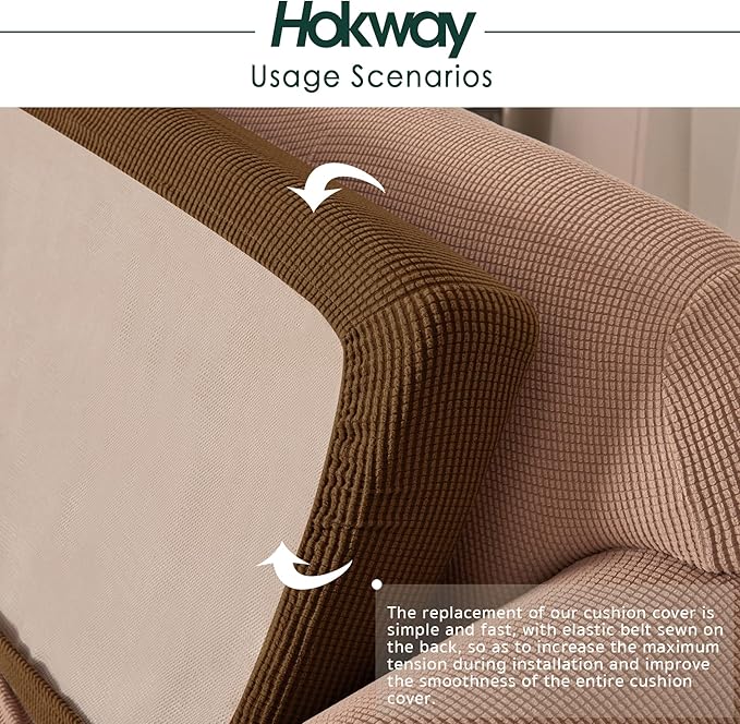 Hokway Stretch Couch Cushion Slipcovers Reversible Cushion Replacement Slipcovers Sofa Cushion Covers(Coffee, 2)
