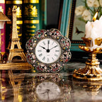 Mini Tabletop Clock, Decorative Vintage Floral Metal Table Clock with Battery Operated for Bedside, Table, Living Room, Home and Office