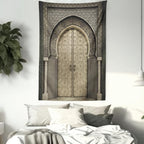 Ambesonne Moroccan Tapestry King Size, Aged Door Geometric Pattern Doorway Design Entrance Architectural Oriental Style, Wall Hanging Bedspread Bed Cover Wall Decor, 23" X 28", Sepia Black