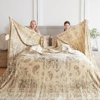 Oversized Vintage Pattern Blanket 120x120 Inches, Giant 10'x10' for Bed, Travel, and Camping, Extra Large Soft Blanket for The Whole Family and Outdoor,Beige
