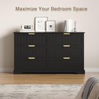 6 Wooden Drawer Dresser for Bedroom Storage, Modern Farmhouse Wood Chest of Drawers with Metal Handles, Wide Storage Cabinet for Closet, Living Room, or Entryway Black