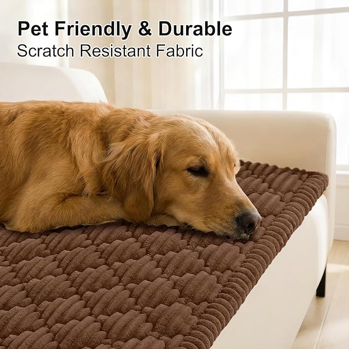 Smiry Pet Couch Cover for Dogs Washable, Non-Slip Fuzzy Couch Covers for 3 Cushion Sofa Pet Friendly, Soft Thick Furniture Protector Sofa Slipcover Mat for Dogs (Chocolate, 27.6" x 59")