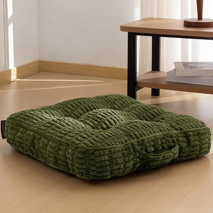 Washable Floor Pillow Cushion for Adults, Meditation Cushion Pillow, Removable Tufted Blended Corduroy Cover, Large Square Floor Sitting for Tatami Living Room or Yoga, 22x22 Inch, Machine Washable
