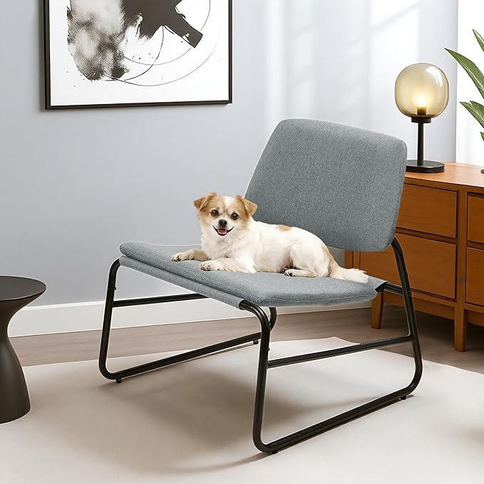 DAICO Modern Accent Chair Armless Sling Accent Chairs Comfy Upholstered Side Sitting Chairs with Metal Frame for Living Room Bedroom Balcony Garden, Linen, Grey