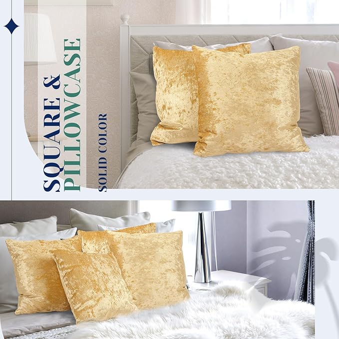 Pack of 6 Decorative Velvet Throw Pillow Covers Solid Square Soft Pillowcase Set Cushion Cases for Sofa Couch Bed Car Christmas Fall Home Decor 18 x 18 inch(Turmeric Color)